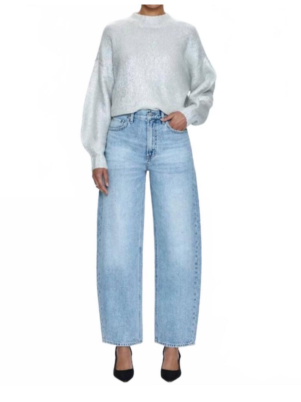 PISTOLA WES HIGH RISE BARREL JEANS GLITZ CRYSTAL EMBELLISHED 24